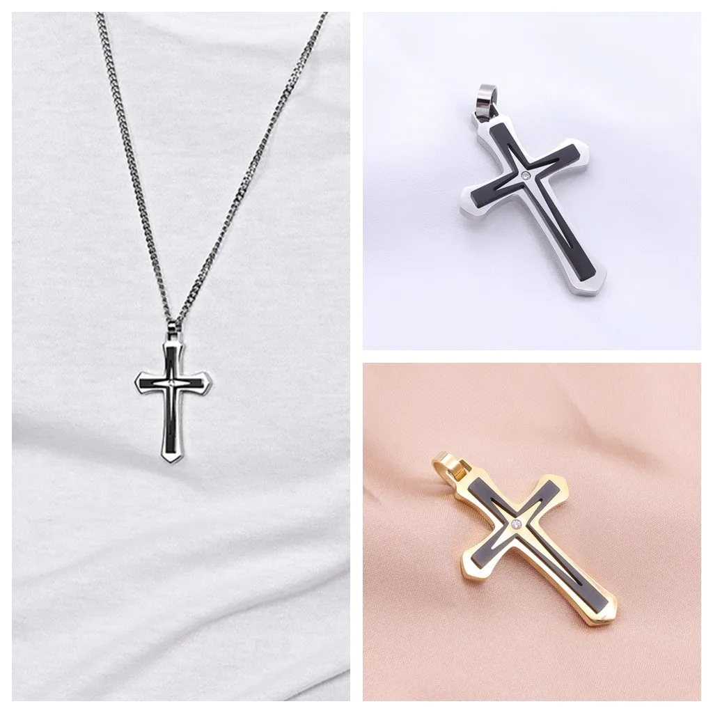 Double Layer Two-Tone Cross Pendant - Gold