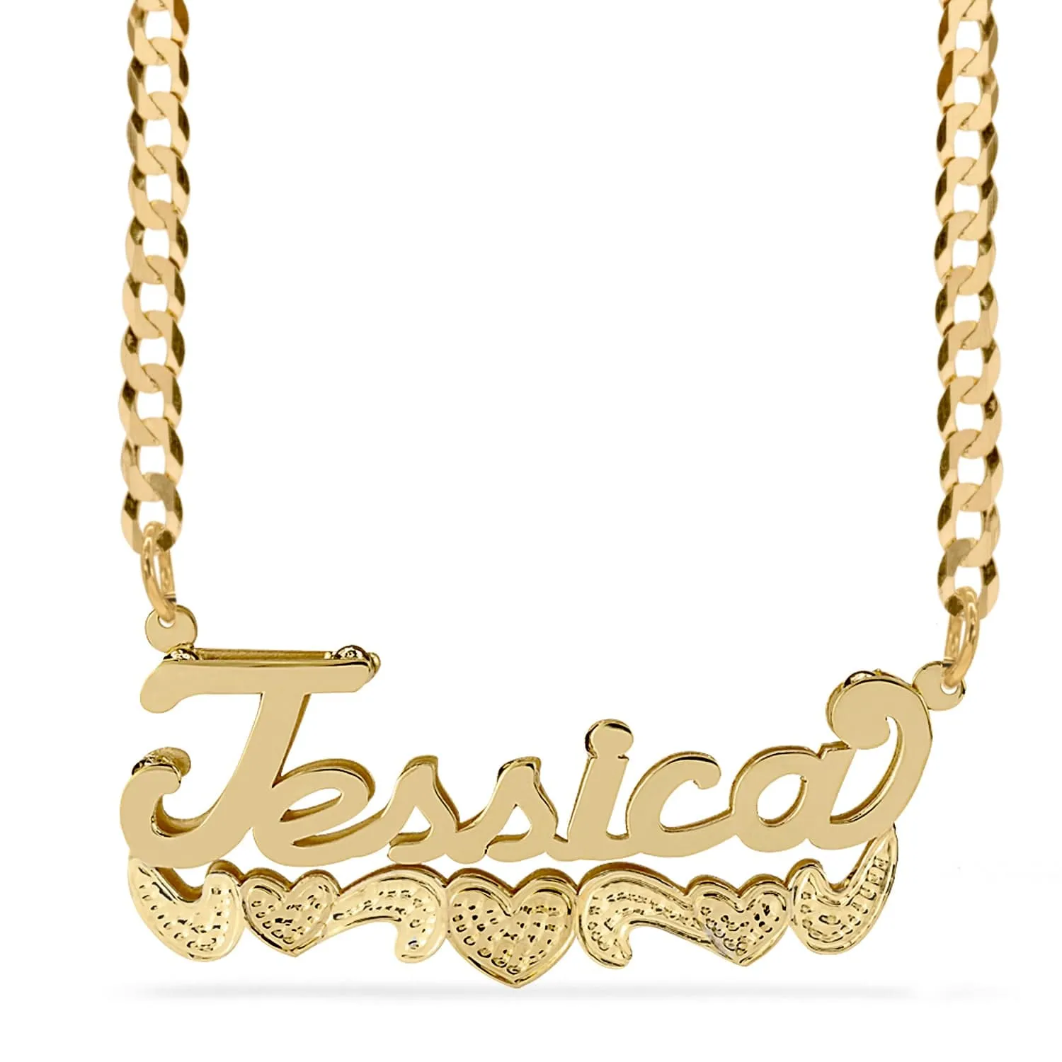 Double Name Necklace w/Beading-Rhodium with Cuban chain