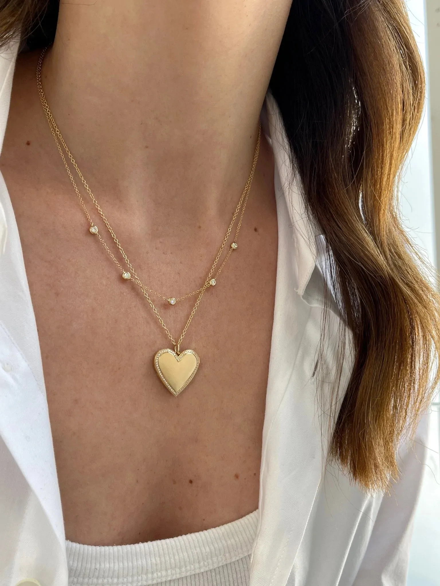 EF Collection - Diamond Heart Locket Necklace, Yellow Gold