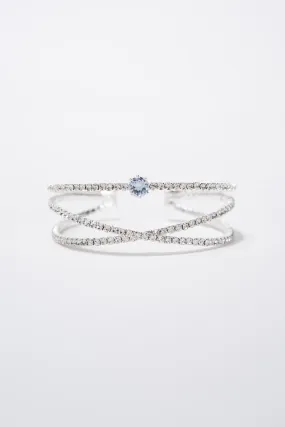 Ella Bridal Rhinestone Multilayer Criss Cross Cuff - Silver