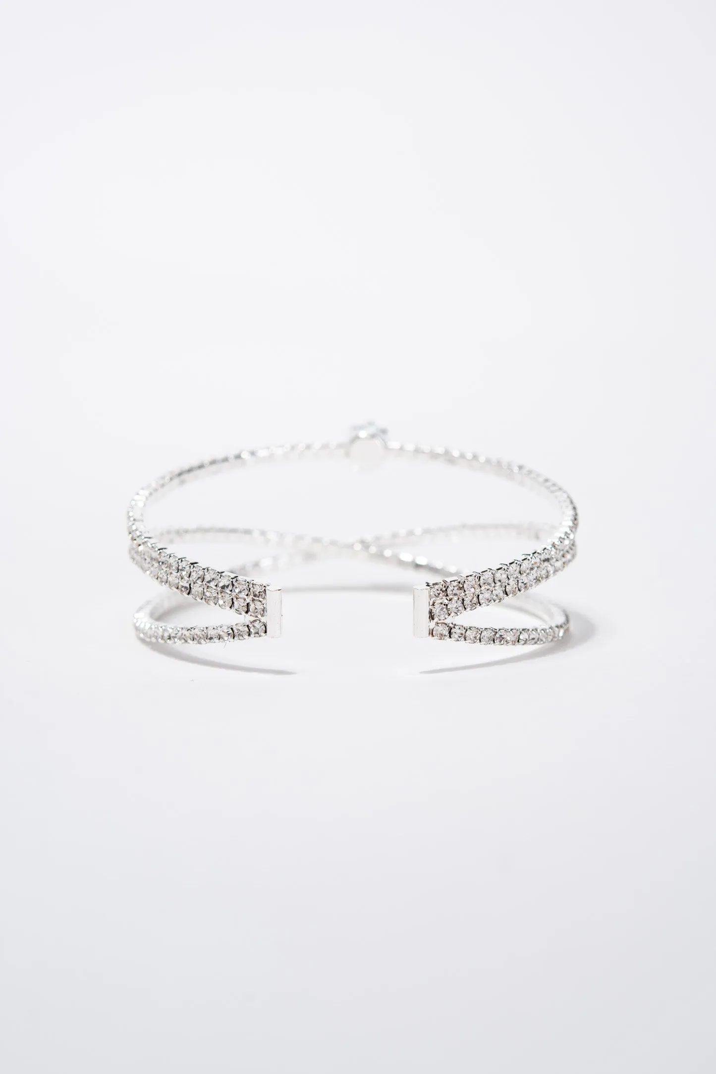 Ella Bridal Rhinestone Multilayer Criss Cross Cuff - Silver