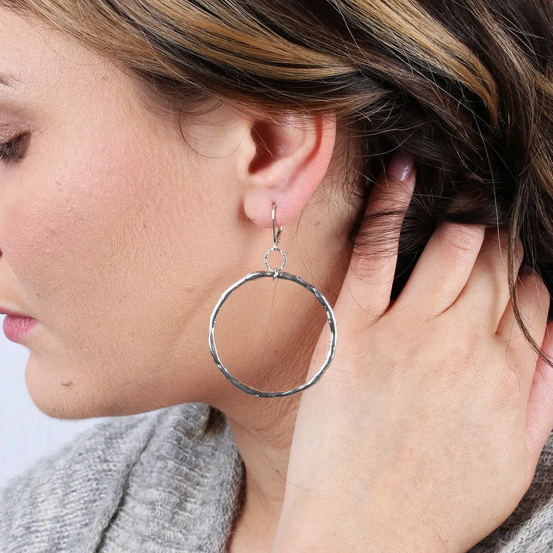 Enso - Large Hand forged Distressed Sterling Silver Hoop Earrings