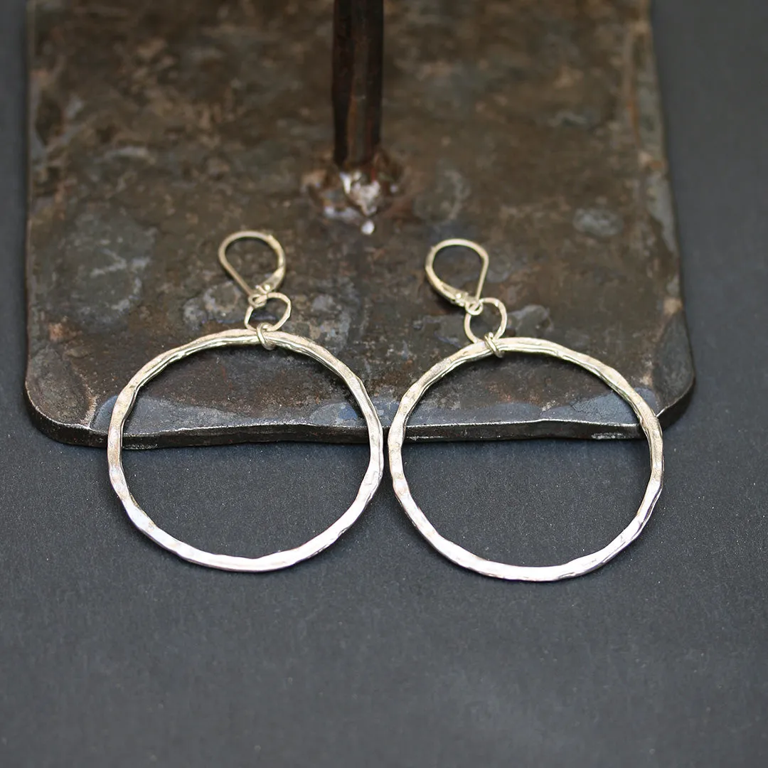 Enso - Large Hand forged Distressed Sterling Silver Hoop Earrings