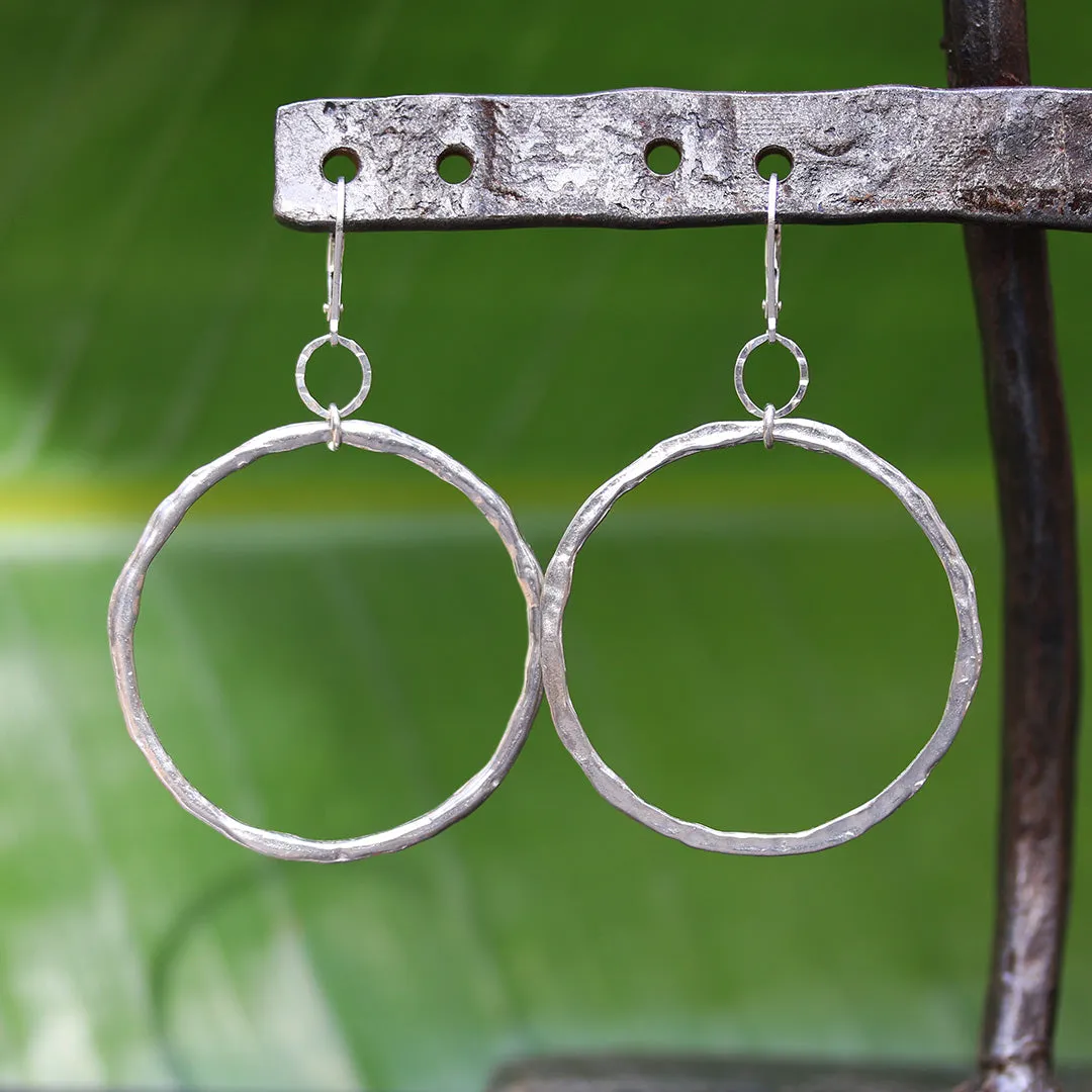 Enso - Large Hand forged Distressed Sterling Silver Hoop Earrings