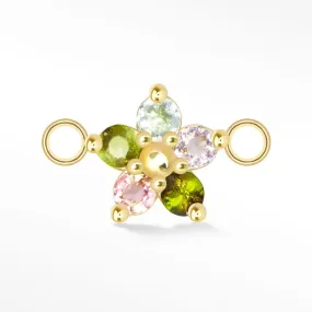 Flower in Multi Tourmaline Natural Gemstone 14K Yellow Gold Connectors for Permanent Jewelry