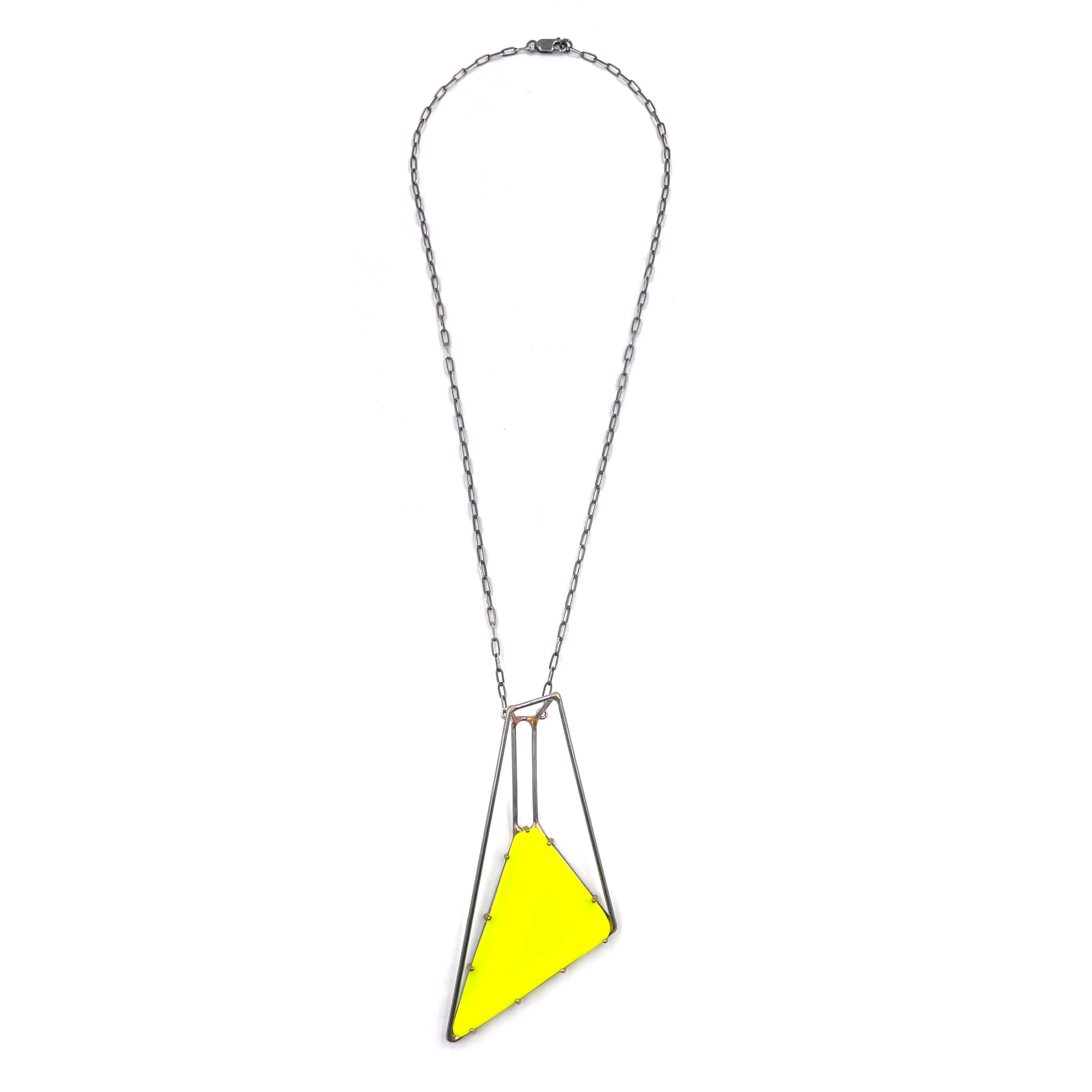 Foundation Trapezoid Vinyl Necklace, Neon Yellow