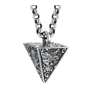 Four God Beasts Pyramid 925 Sterling Silver Vintage Punk Biker Pendant Necklace