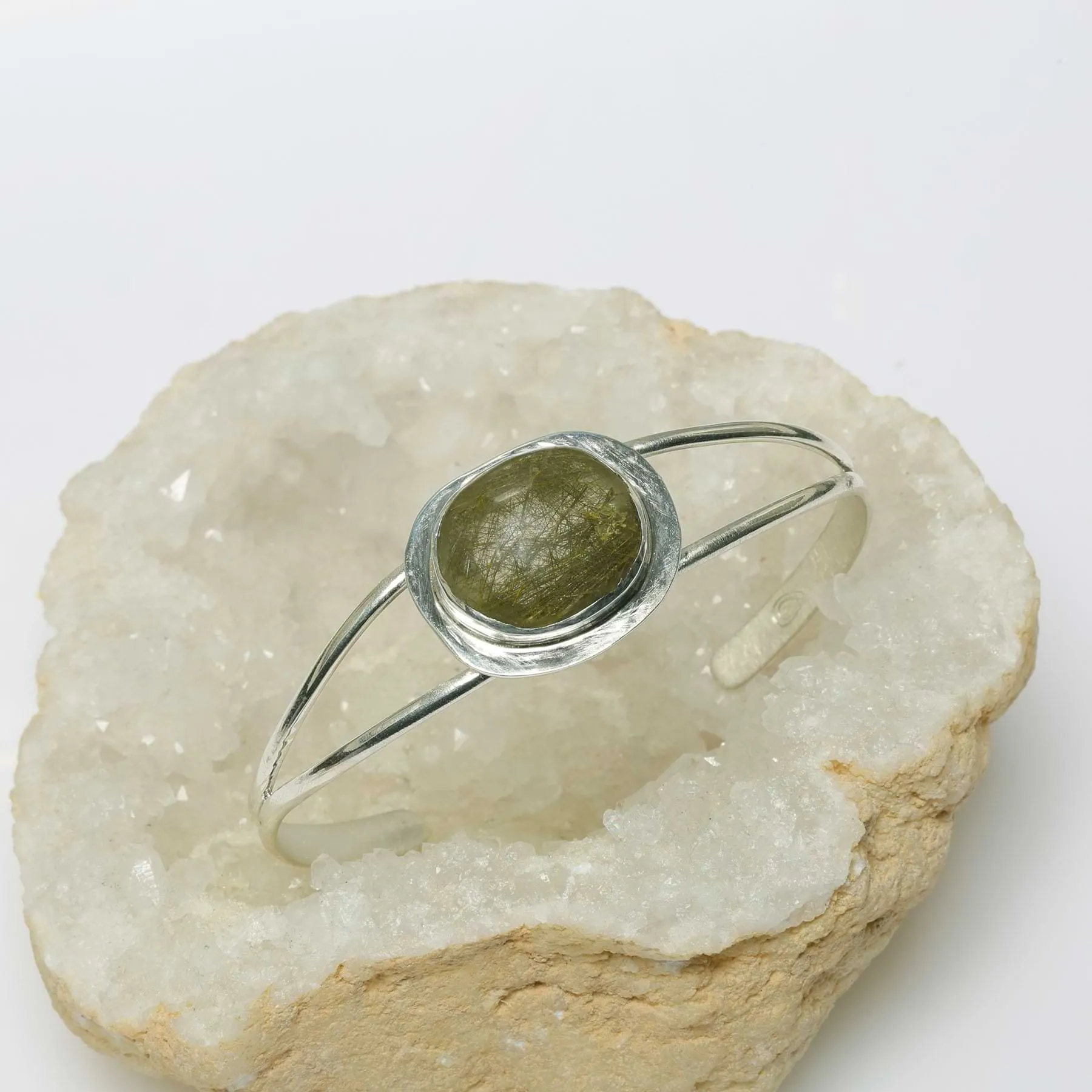 Gaia - Tourmalinated Quartz Silver Cuff Bracelet