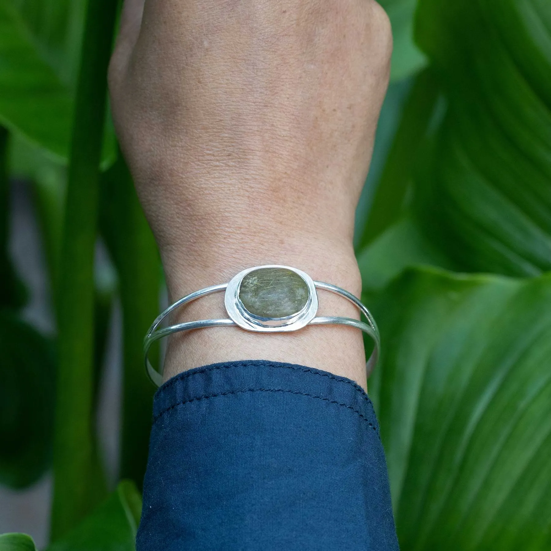 Gaia - Tourmalinated Quartz Silver Cuff Bracelet