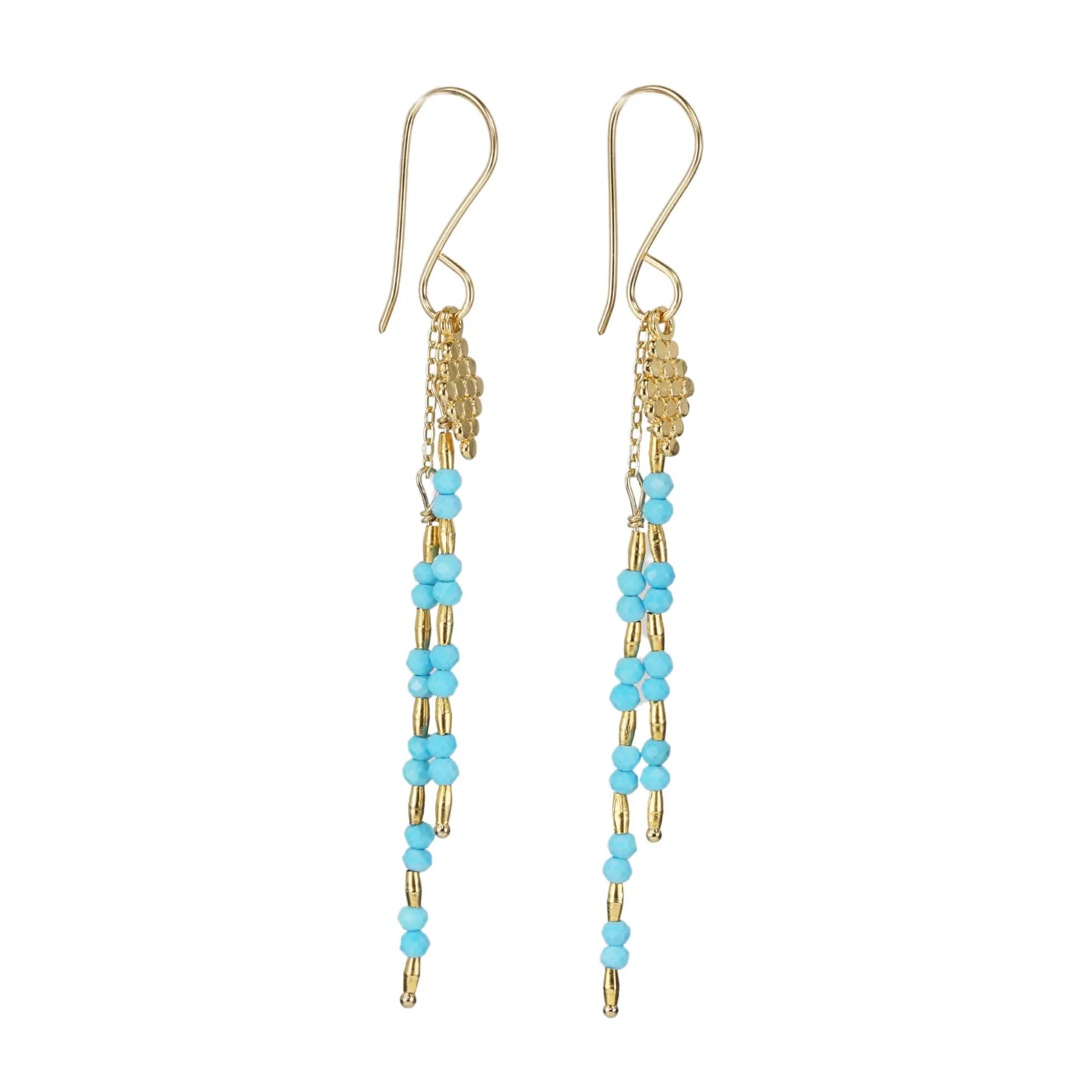 Gold Vermeil & Turquoise Alternating Beaded Stick Earrings