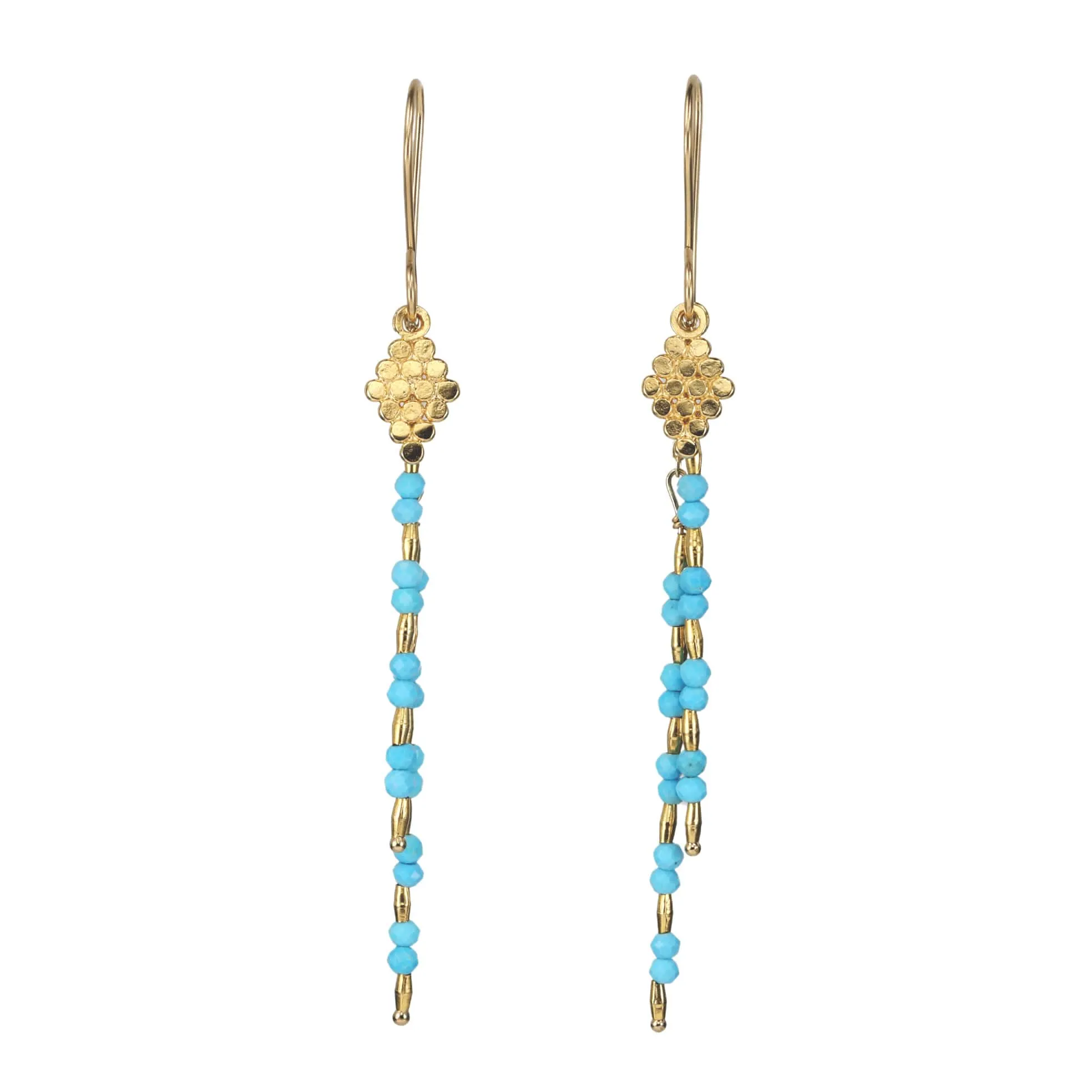 Gold Vermeil & Turquoise Alternating Beaded Stick Earrings