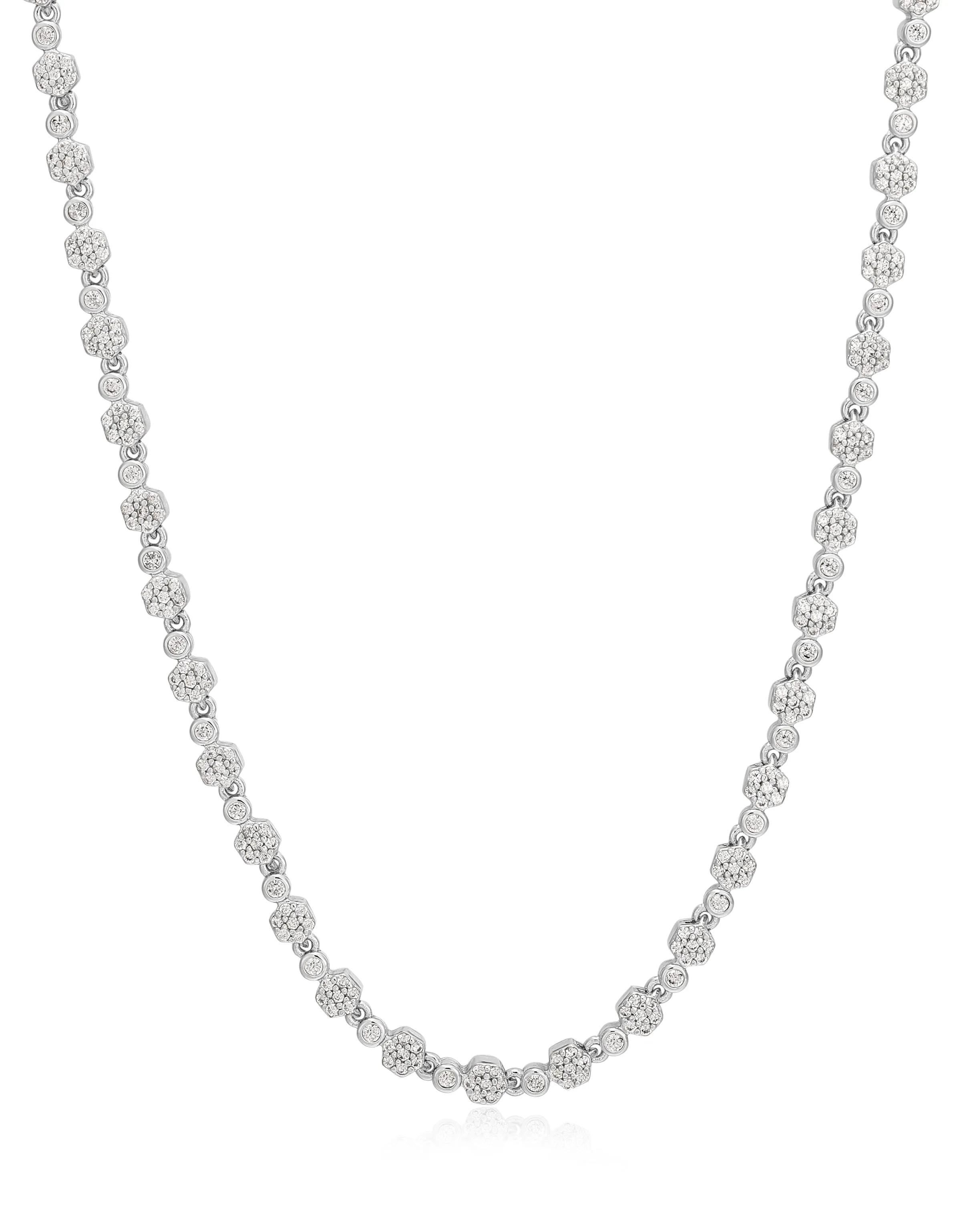 Hex Pave Disc Necklace- Silver