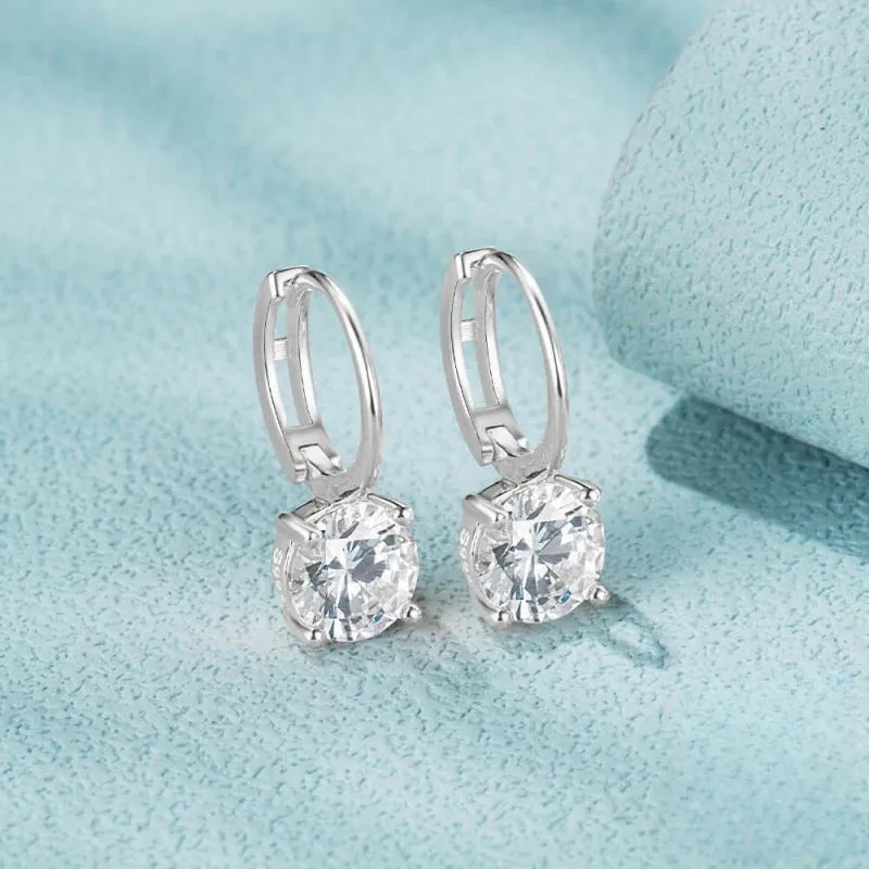 Huggie Hoop Earrings with Four Claws CZ Diamond