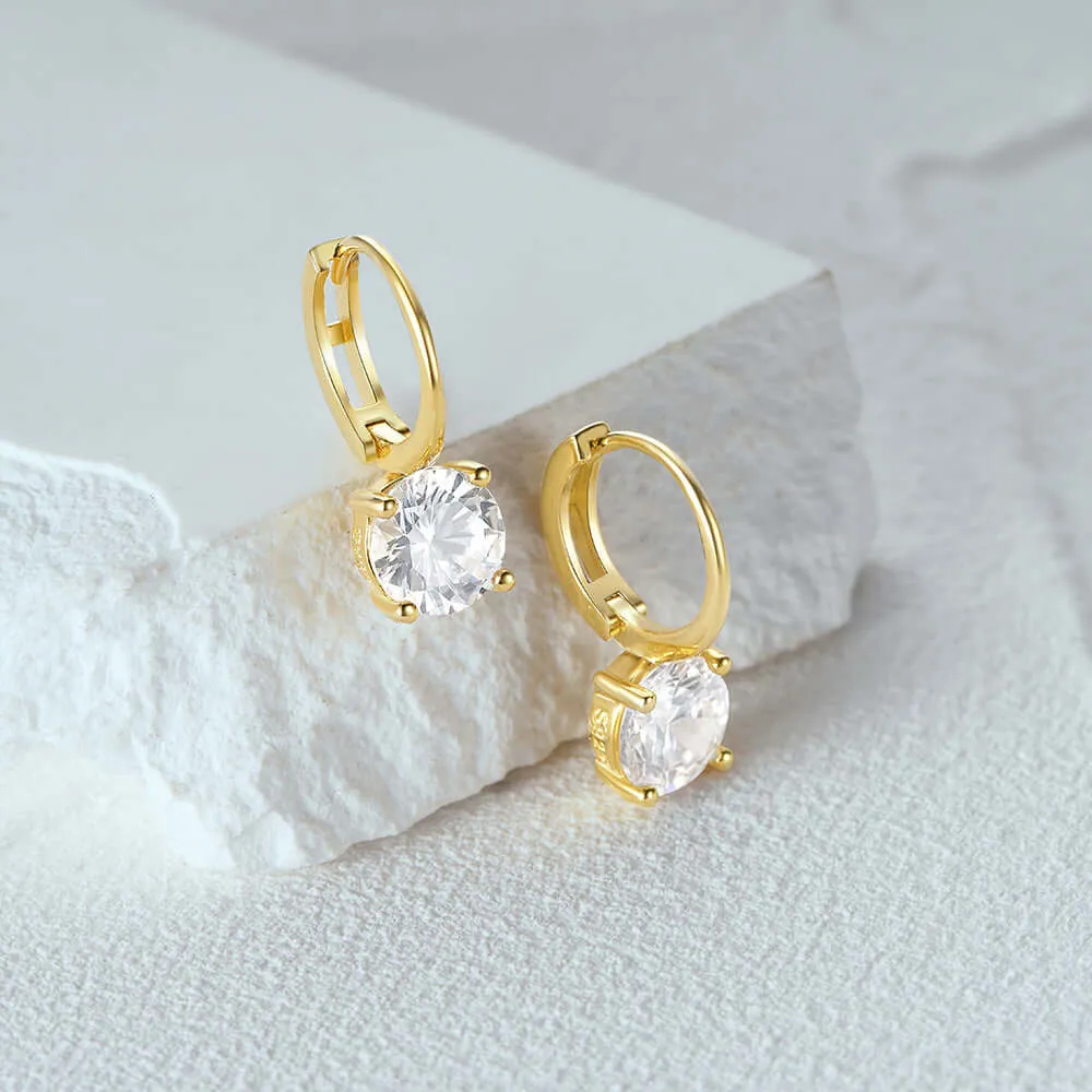 Huggie Hoop Earrings with Four Claws CZ Diamond