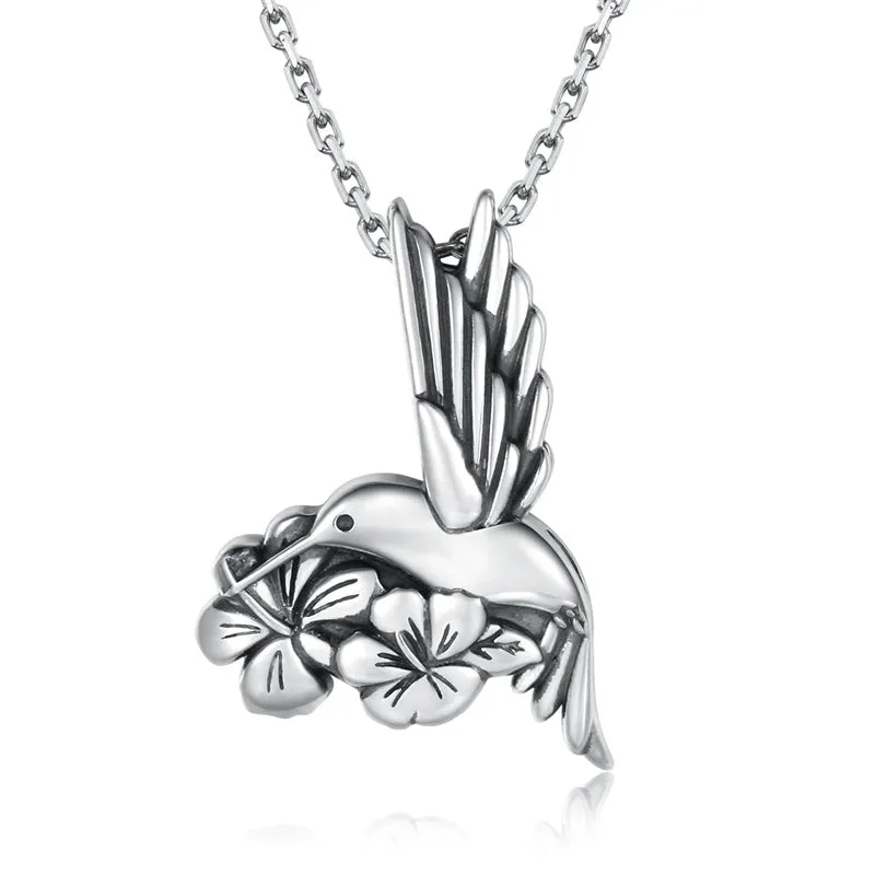 Hummingbird Cremation Necklace for Ashes 925 Sterling Silver Flower Bird Urn Pendant Keepsake Jewelry Memorial Gift for Women