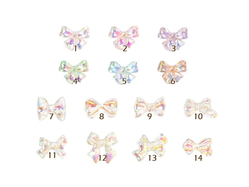 Iridescent Ribbon Bow Nail Art Cabochons - 5 pcs