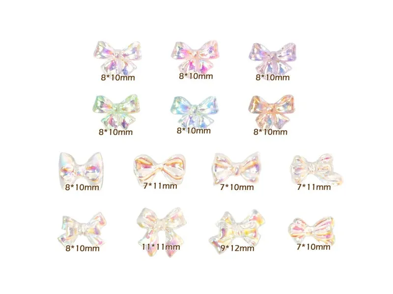 Iridescent Ribbon Bow Nail Art Cabochons - 5 pcs