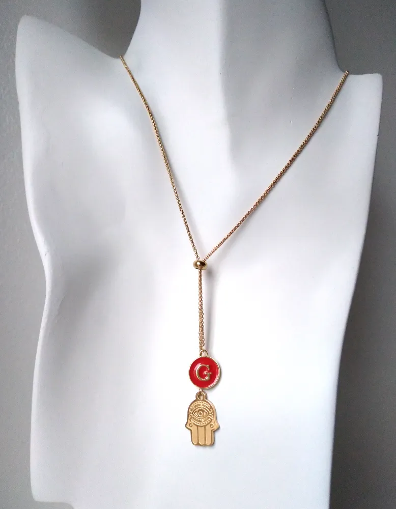 Khamsa with Initials Affirmation Slider Necklace