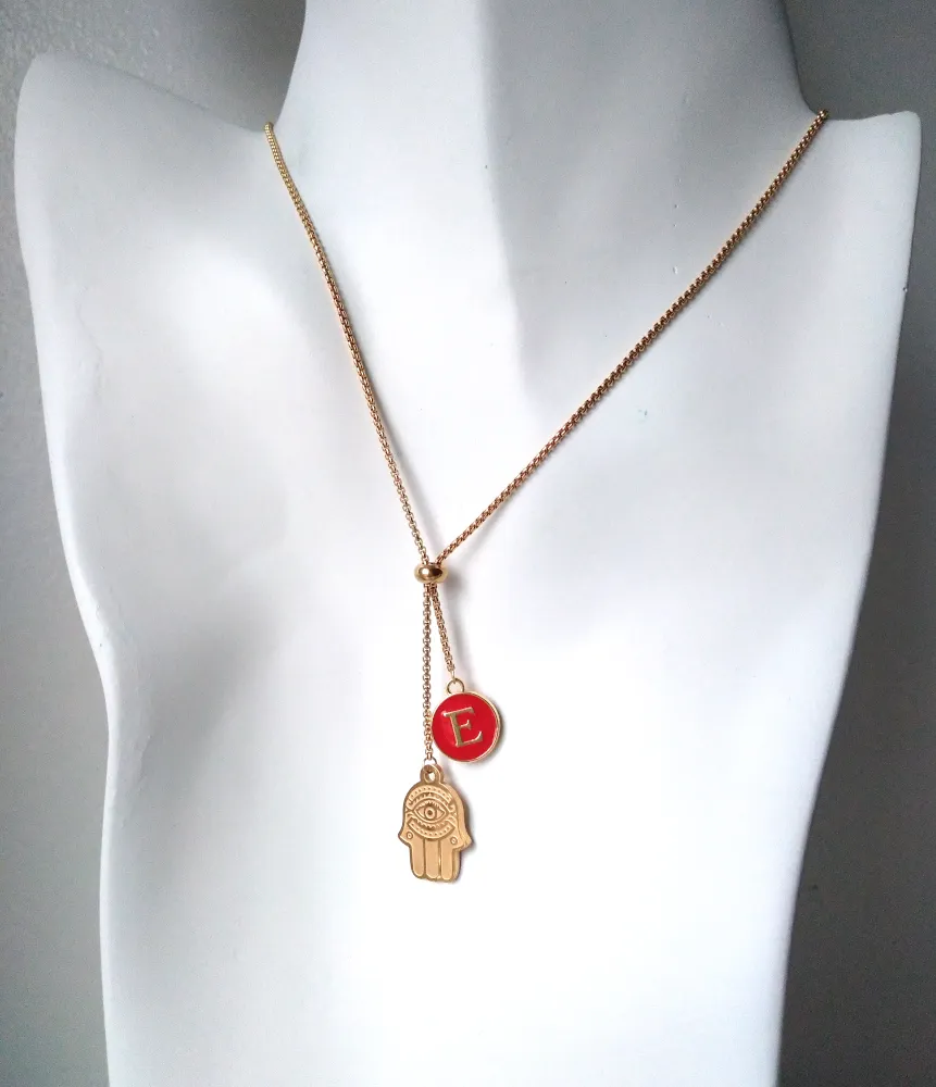 Khamsa with Initials Affirmation Slider Necklace