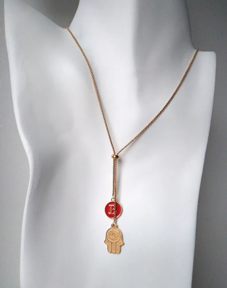 Khamsa with Initials Affirmation Slider Necklace