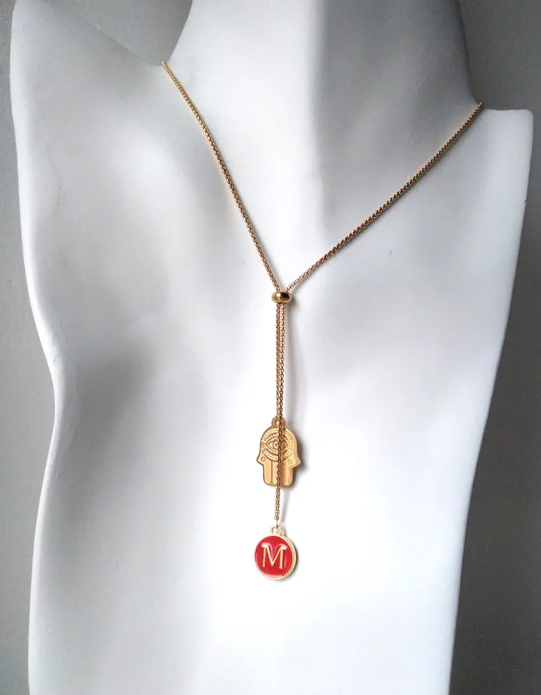 Khamsa with Initials Affirmation Slider Necklace