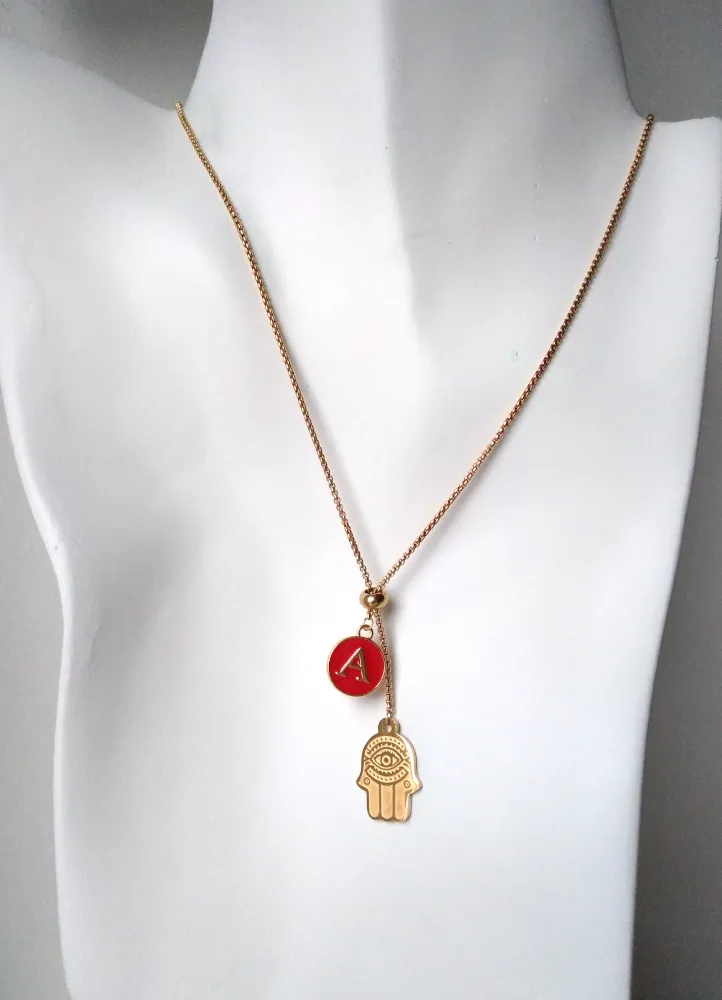 Khamsa with Initials Affirmation Slider Necklace