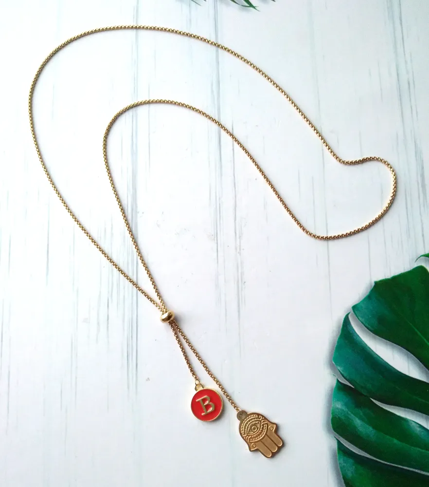 Khamsa with Initials Affirmation Slider Necklace