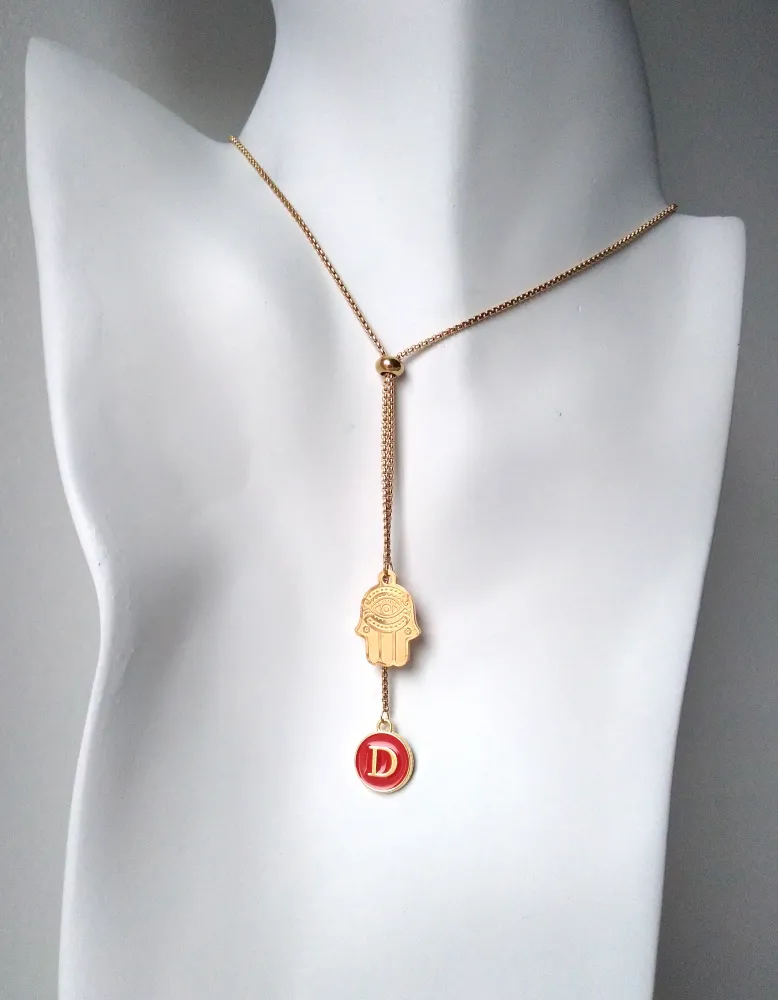 Khamsa with Initials Affirmation Slider Necklace