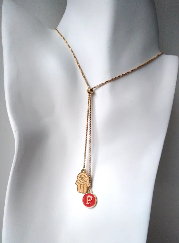 Khamsa with Initials Affirmation Slider Necklace