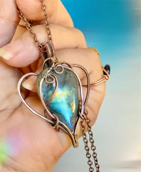 Labradorite Teardrop Shaped Wire Wrapped Pendant