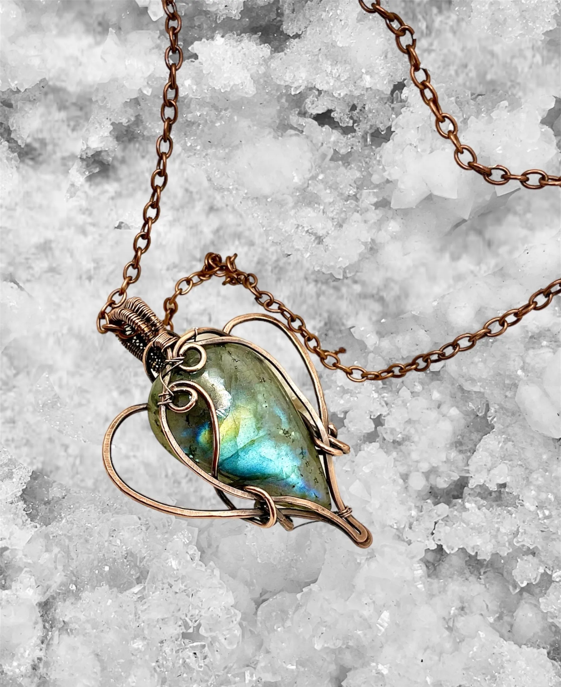 Labradorite Teardrop Shaped Wire Wrapped Pendant