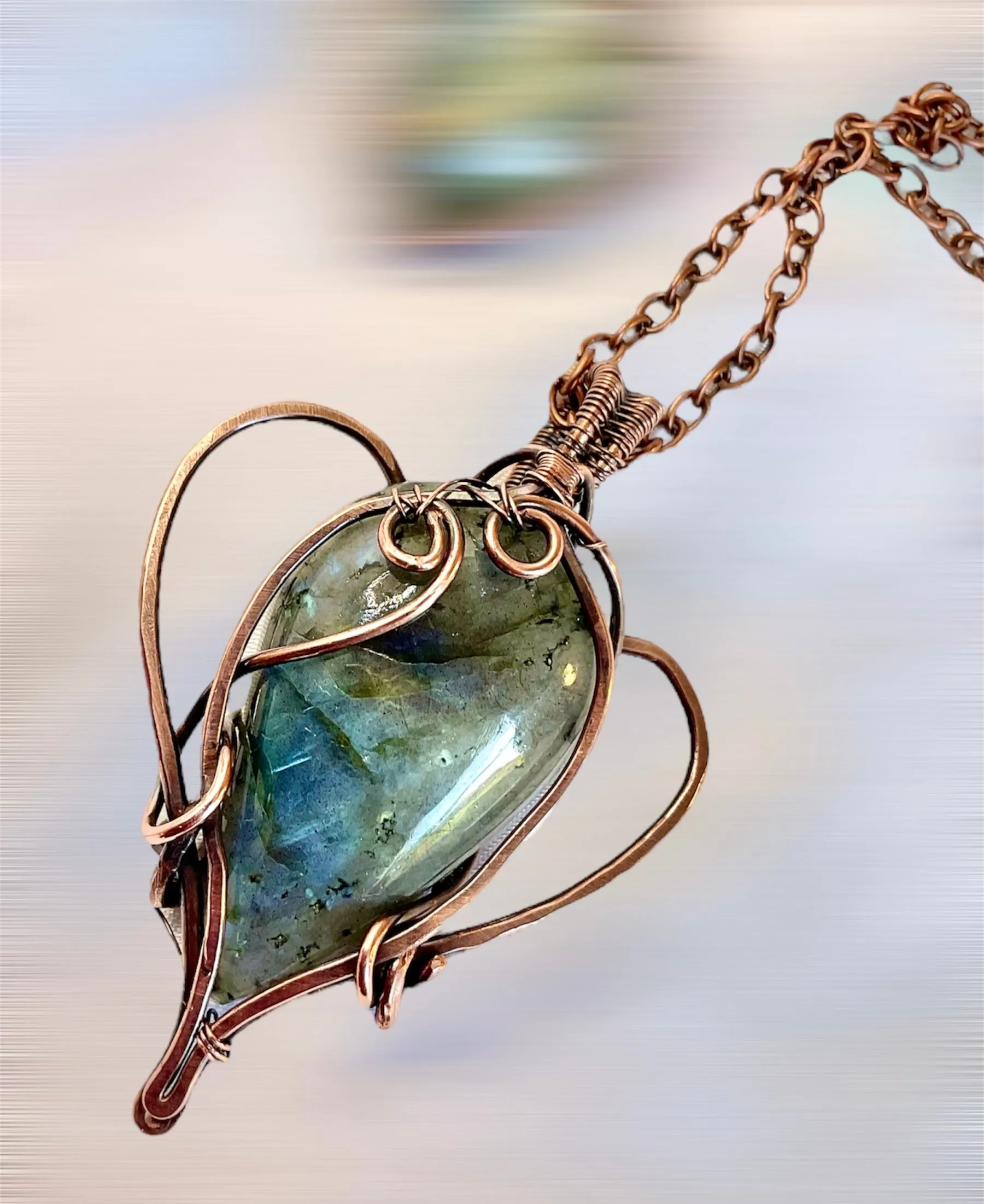 Labradorite Teardrop Shaped Wire Wrapped Pendant