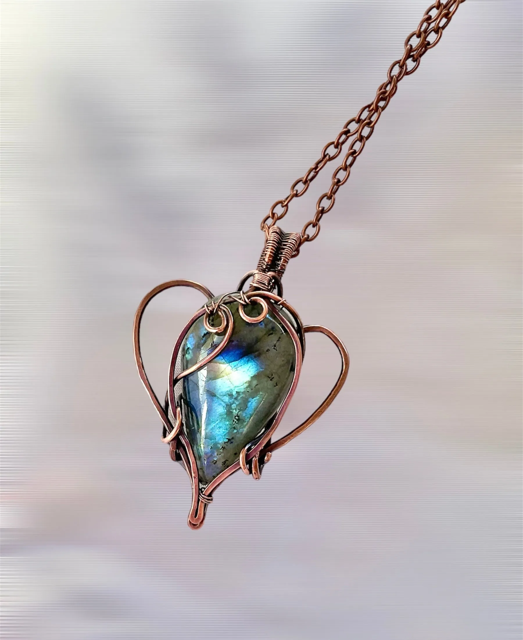 Labradorite Teardrop Shaped Wire Wrapped Pendant