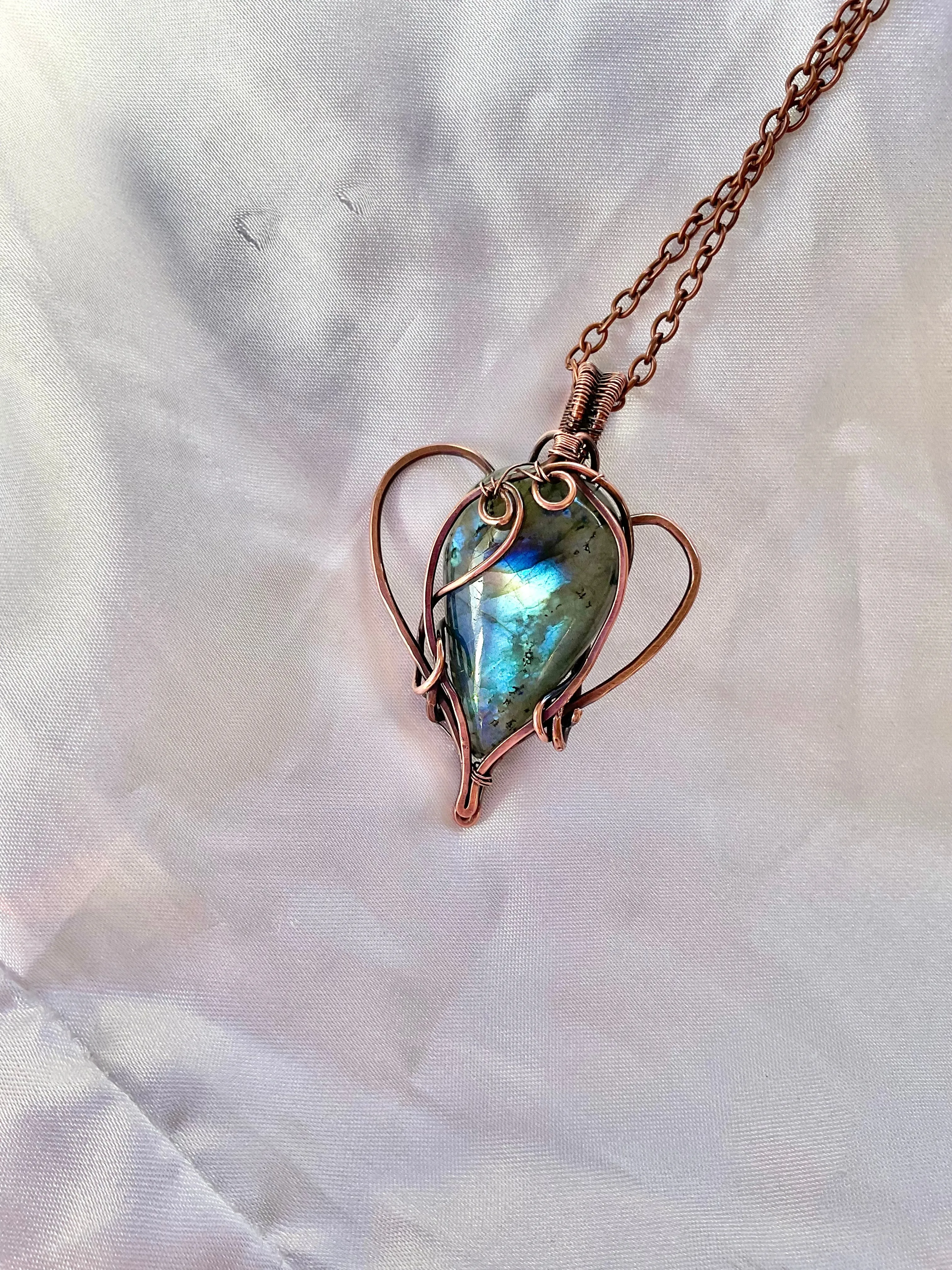 Labradorite Teardrop Shaped Wire Wrapped Pendant