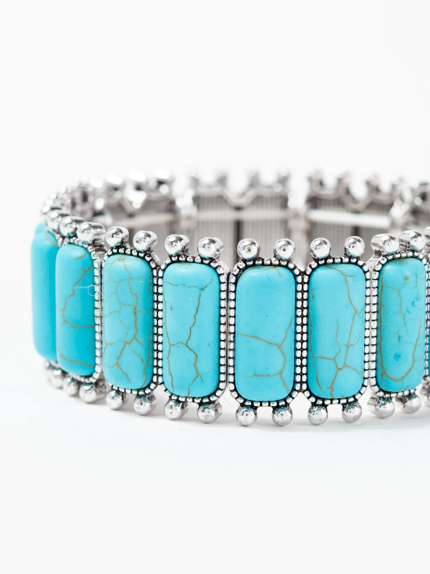 Melanie Western Rectangular Turquoise Stone  Stretch Bracelet