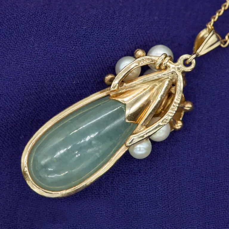 Exquisite Gold Jewelry Set with Jade, Pearl Pendant, Necklace, and Earrings by Ming