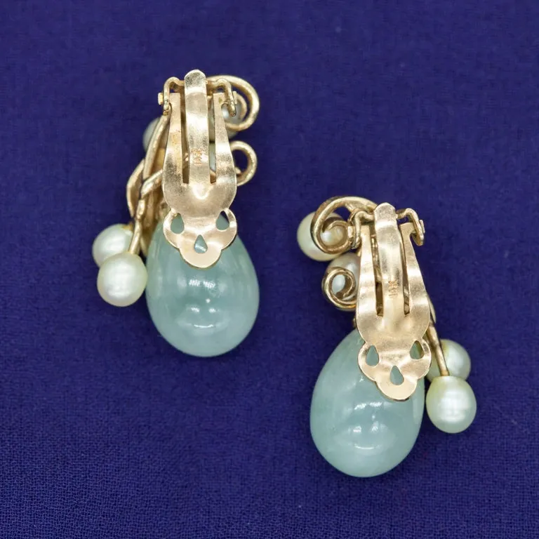 Exquisite Gold Jewelry Set with Jade, Pearl Pendant, Necklace, and Earrings by Ming