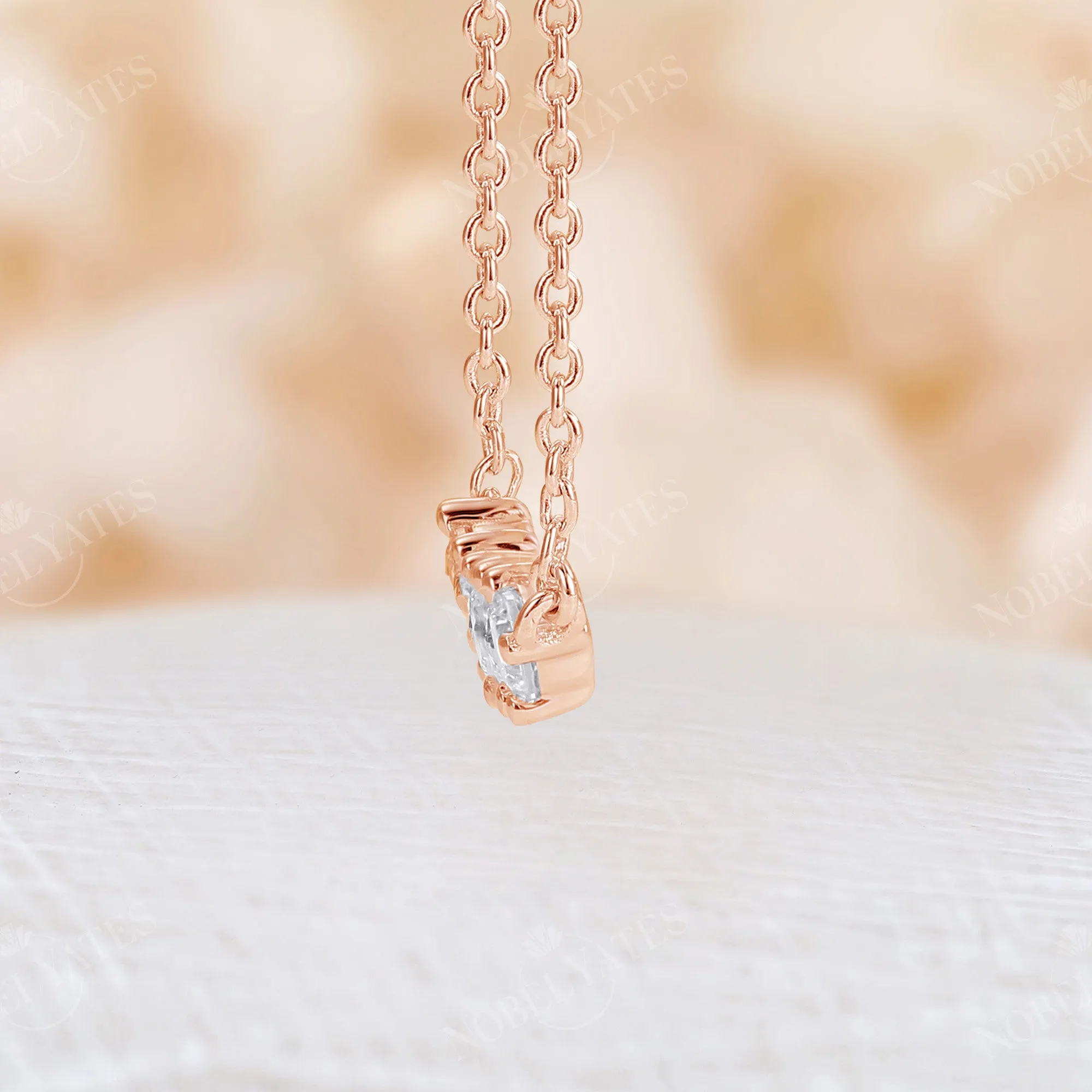 Minimalist Five Stone Round Moissanite Necklace Rose Gold