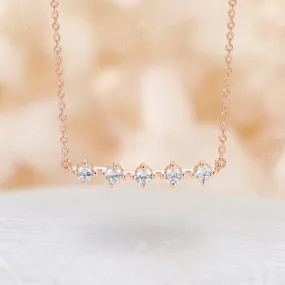 Minimalist Five Stone Round Moissanite Necklace Rose Gold