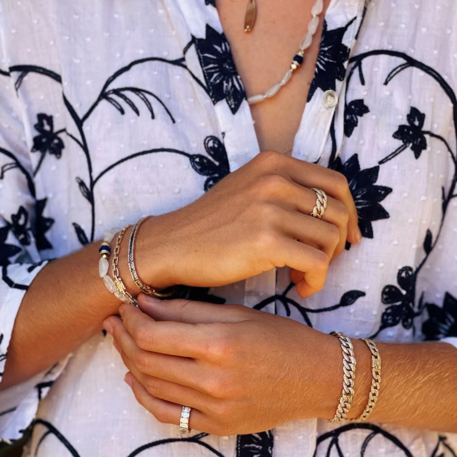 Moonstone, Lapis, 18K Gold Beaded, & Diamond Bracelet