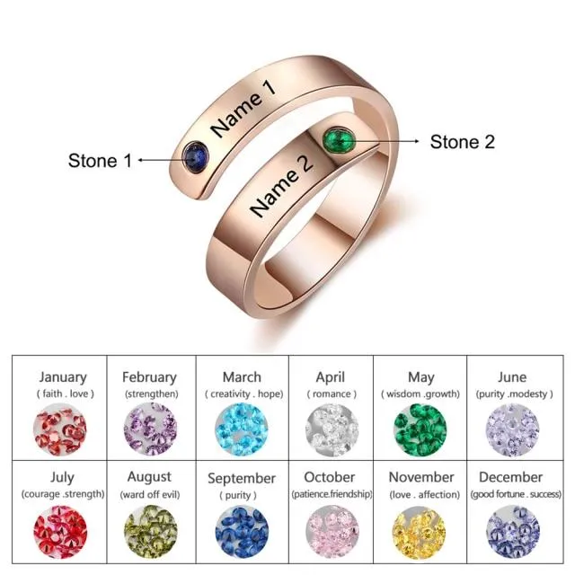 Mothers Rings Custom Name Birthstone Wrap Rings for Women Engraved Jewelry Anniversary Gifts for Mom