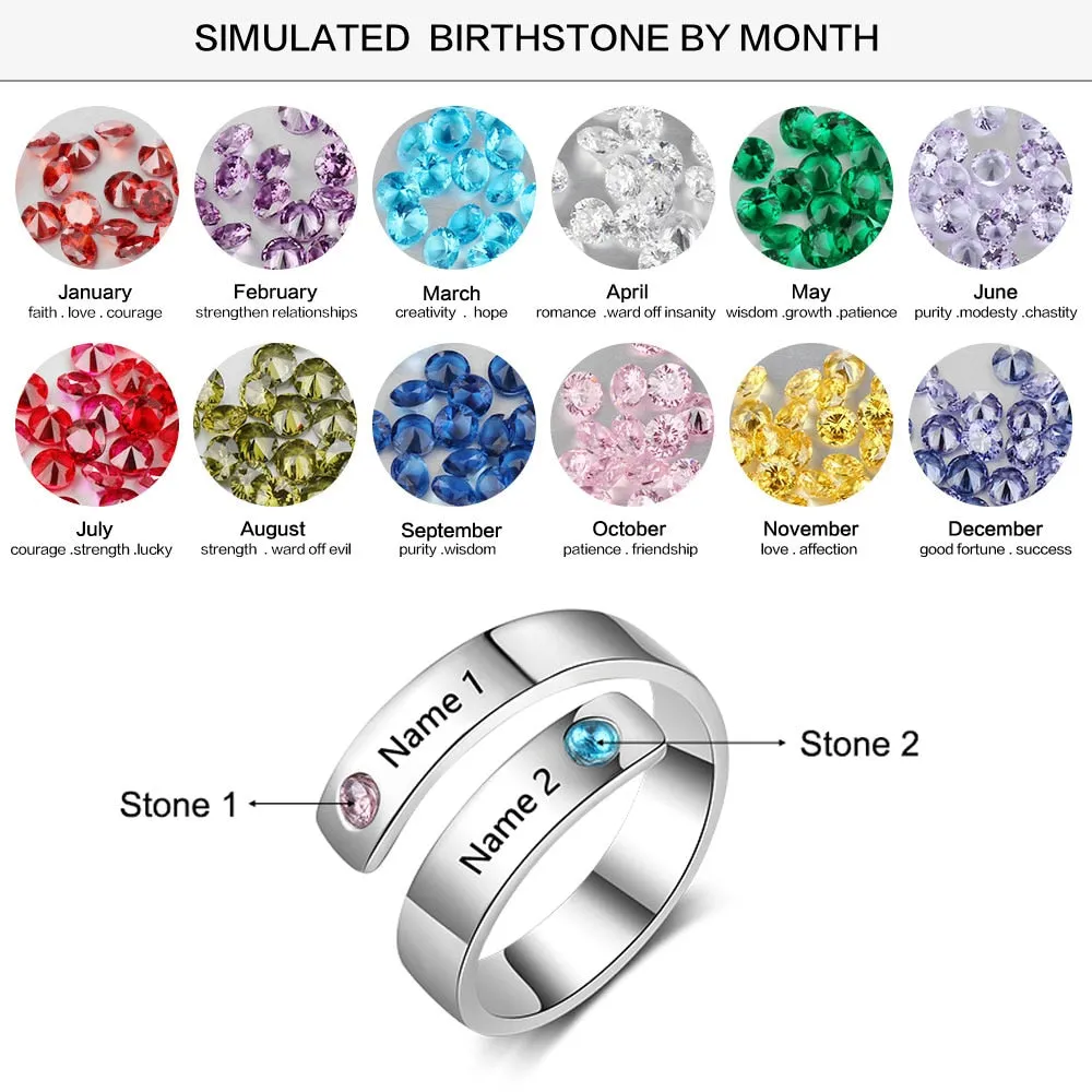 Mothers Rings Custom Name Birthstone Wrap Rings for Women Engraved Jewelry Anniversary Gifts for Mom