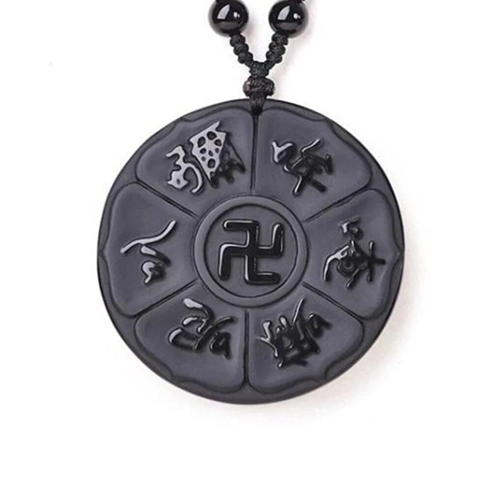 Natural Obsidian Religious Six-Character Mantra Necklace