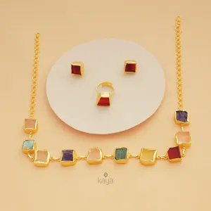 Natural Stone Necklace Earring Ring combo Set- KE100146