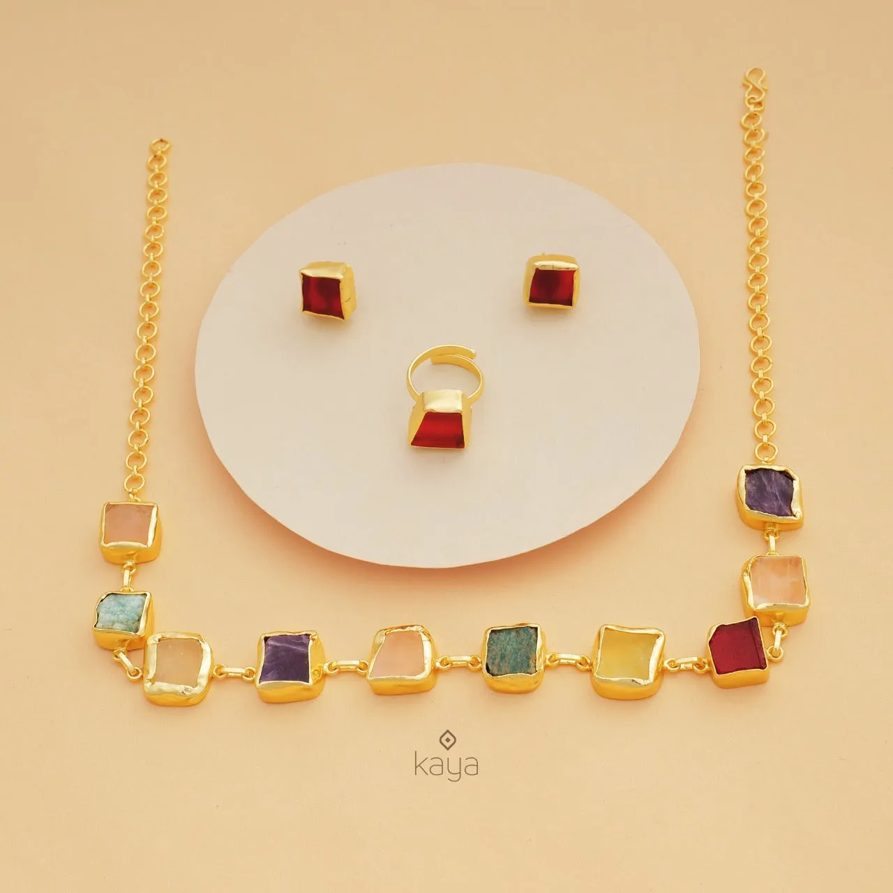 Natural Stone Necklace Earring Ring combo Set- KE100146