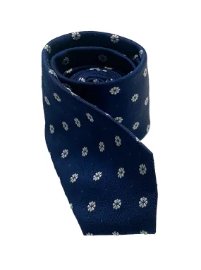 Navy Floral Print Silk Tie