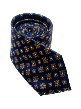 Navy Orange Insignia Print Silk Tie