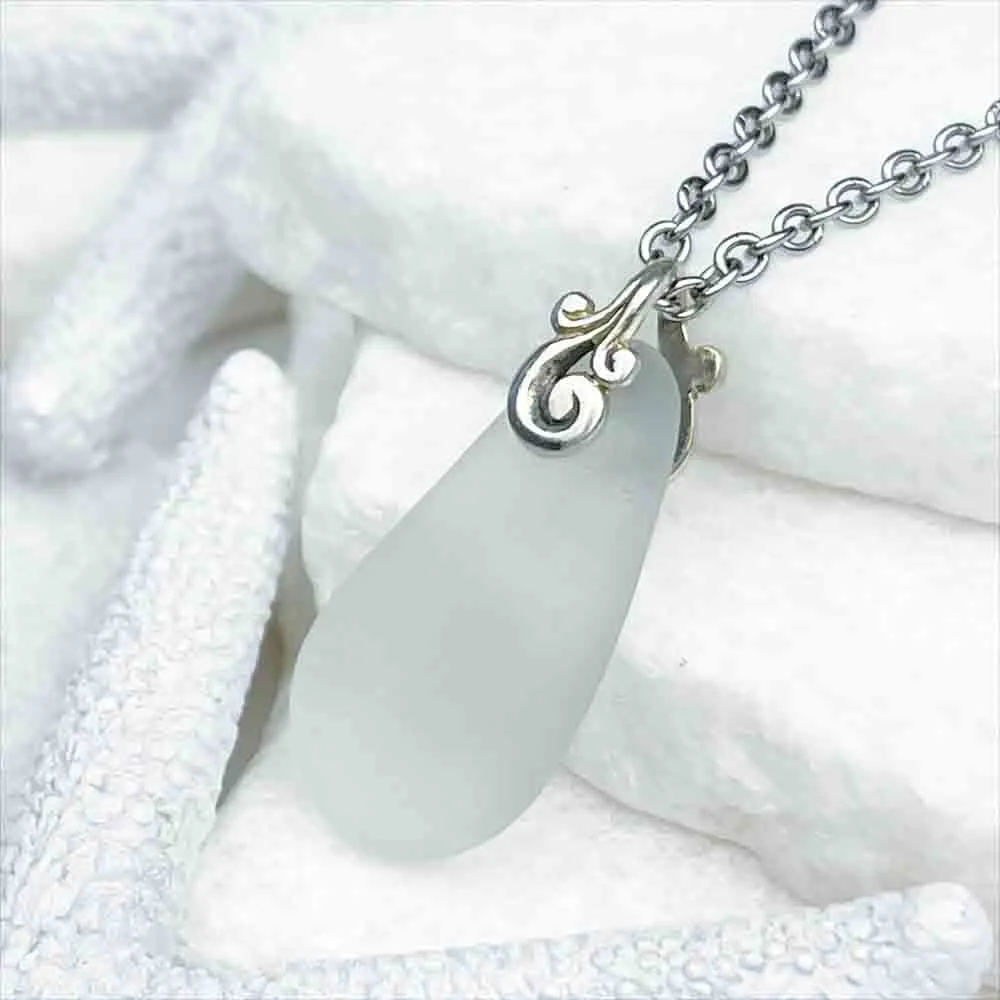 Oblong Crystal Clear Sea Glass Pendant | #5176