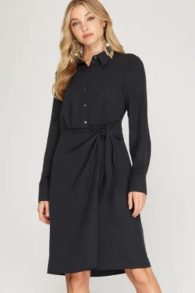 Odelia Side Tie Dress in Black