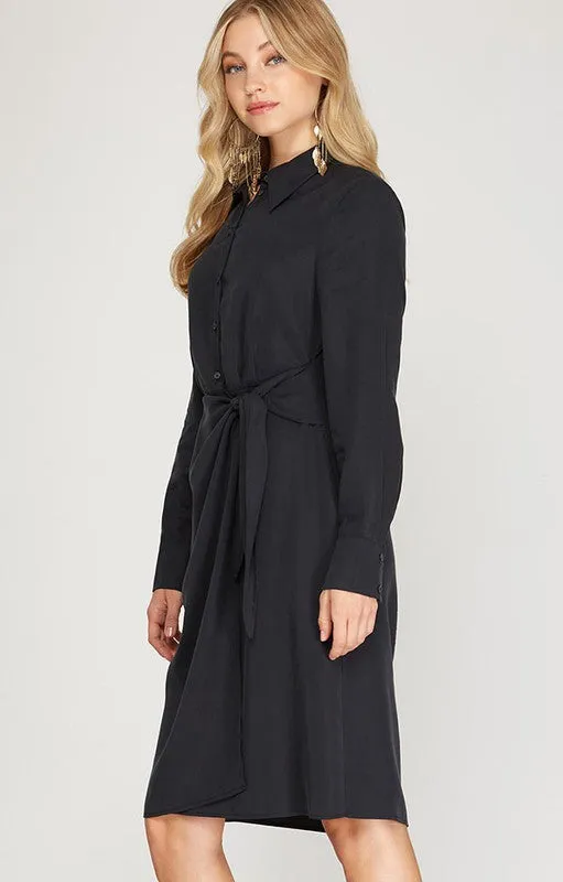 Odelia Side Tie Dress in Black